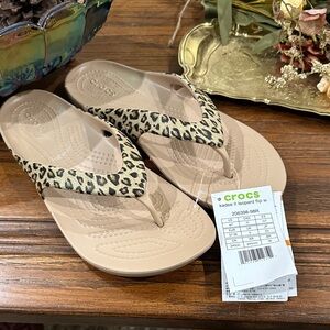 CROCS Women's Leopard Print Sandals - Tan